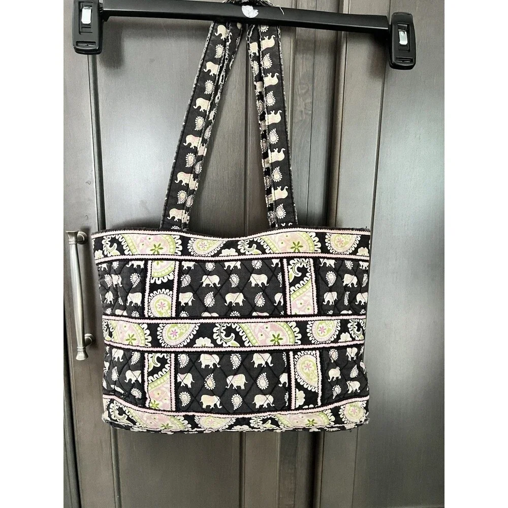 Vera Bradley Vintage Pink Elephants Toggle Tote Bag Small Travel Purse